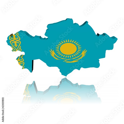 Kazakhstan map flag 3d render with reflection illustration
