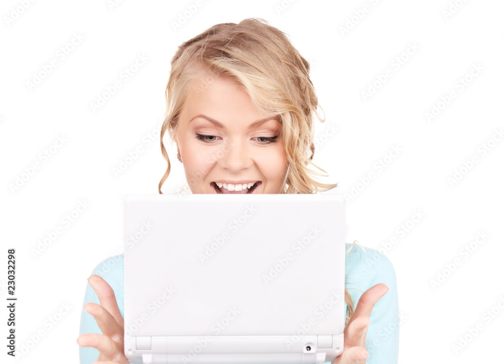 happy woman with laptop computer happy woman with laptop computer