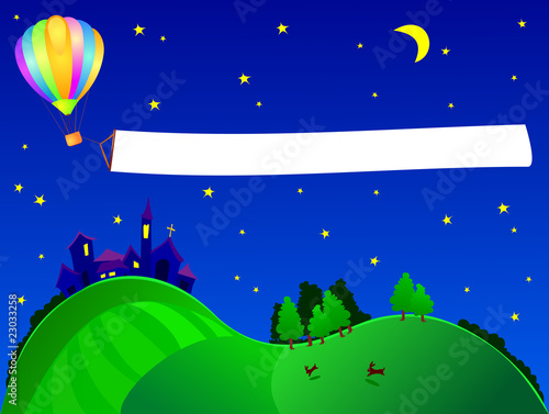Mongolfiera e banner, notturno