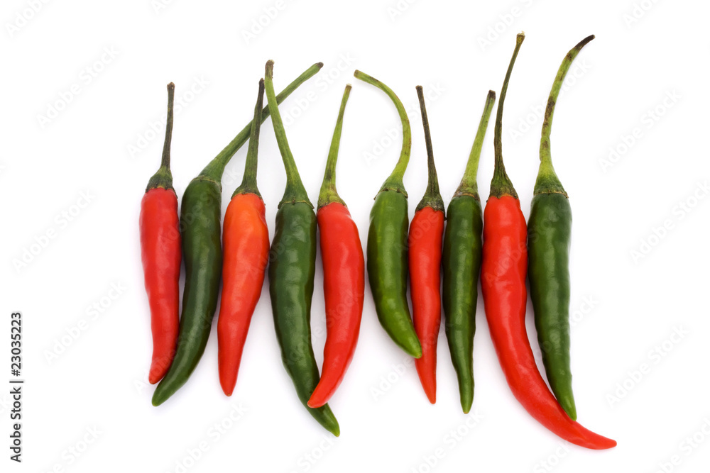 line of green and red chillies