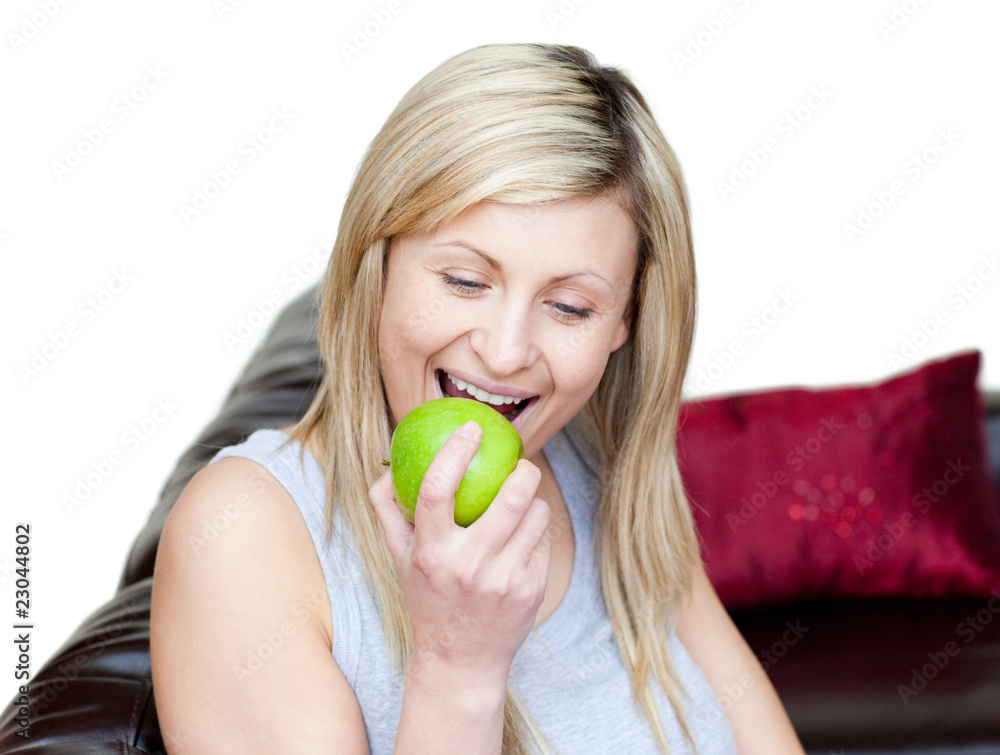 Bright woman eating an apple Bright woman eating an apple
