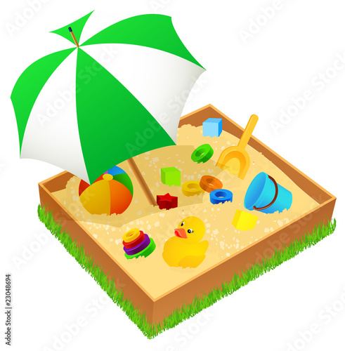 Sandbox with umbrella isolated