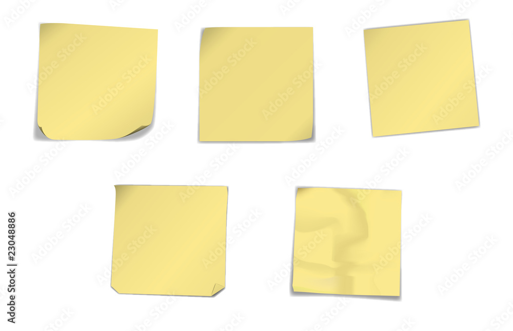 Vector collection of yellow note papers