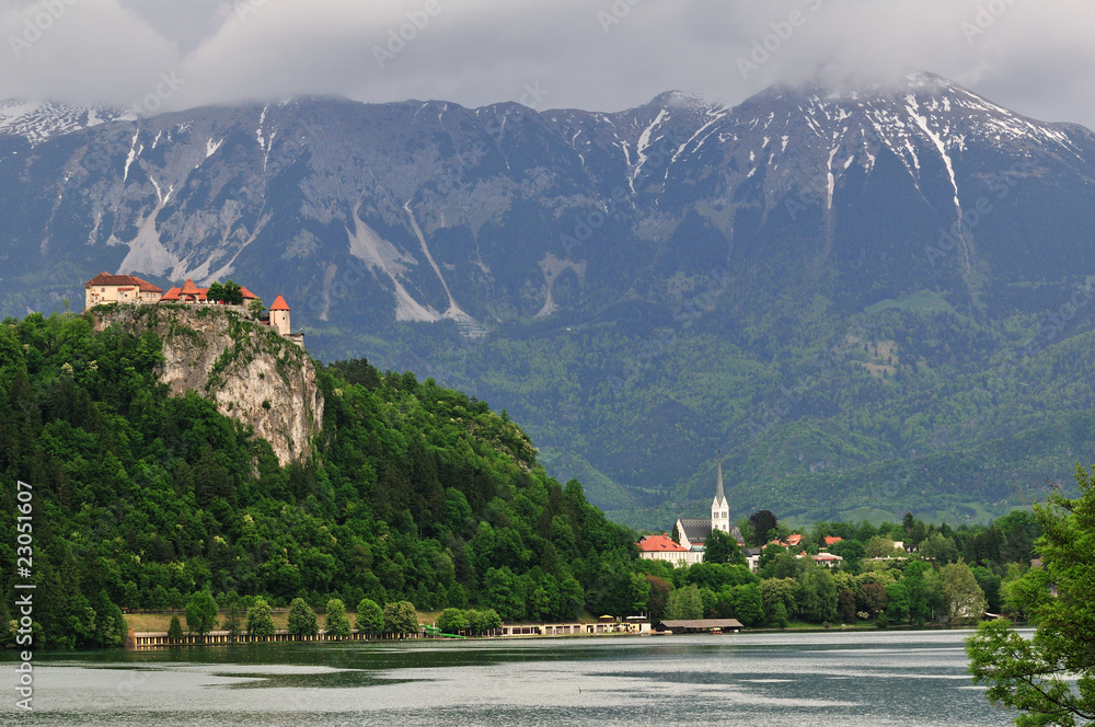Bled lake in Slovenia - Julian Alps at summer times.