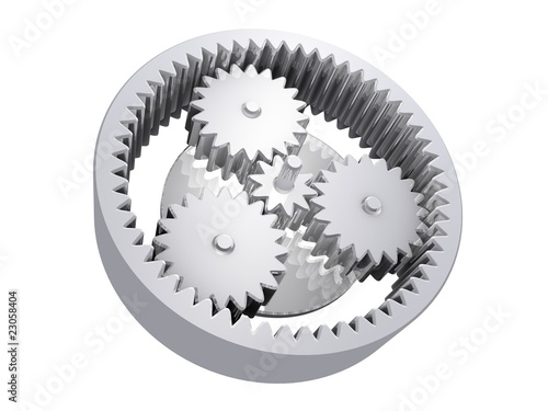 planetary reducer from metallic gear on white background