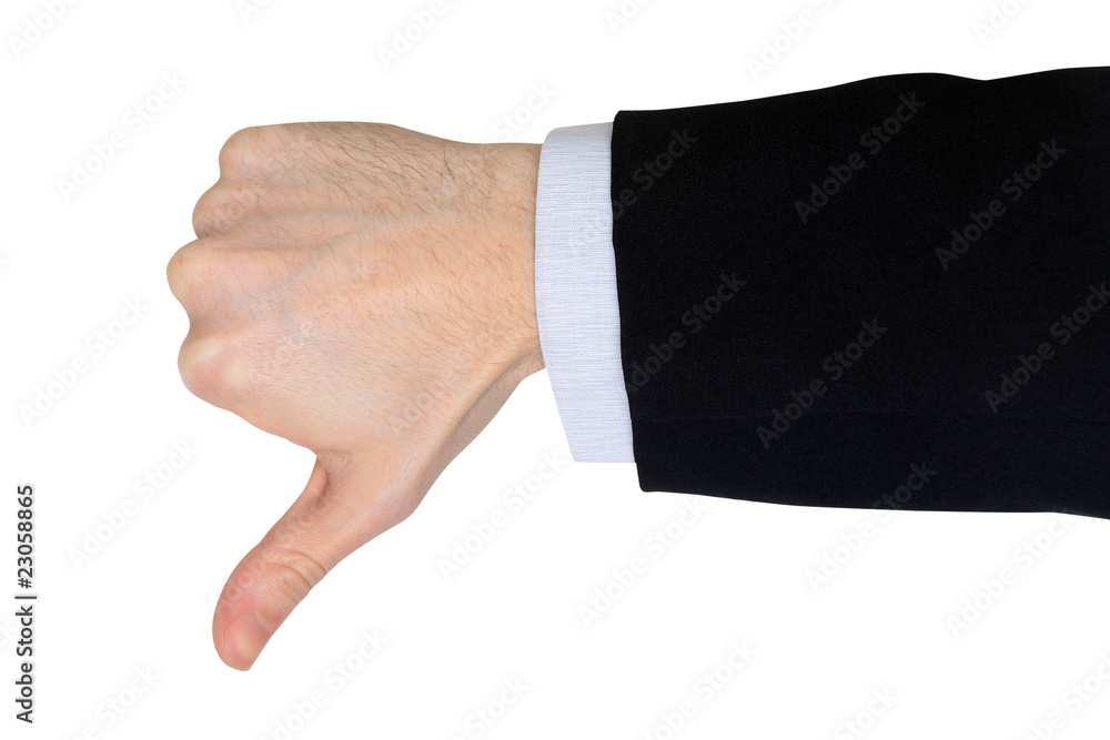 Businessman's Hand with Thumb down isolated on the White Businessman's Hand with Thumb down isolated on the White