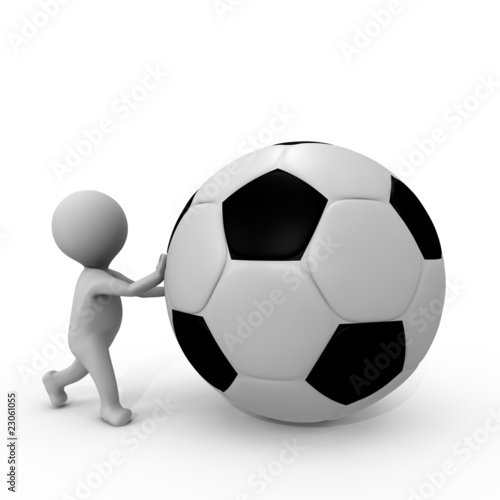 Human pusshing a soccer ball - a 3d image