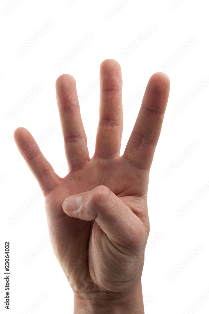 hand in business shirt showing four fingers hand in business shirt showing four fingers