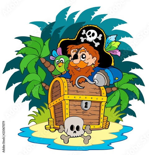 Small island and pirate with hook