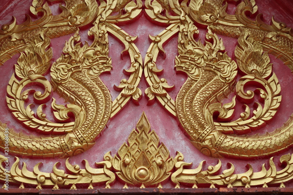buddhist art on gable of temple, Na Kha, Wapipatum, Mahasarakam buddhist art on gable of temple, Na Kha, Wapipatum, Mahasarakam