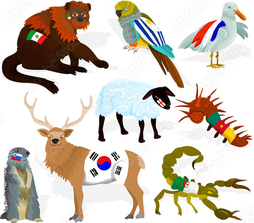 Set of a soccer animal fans C
