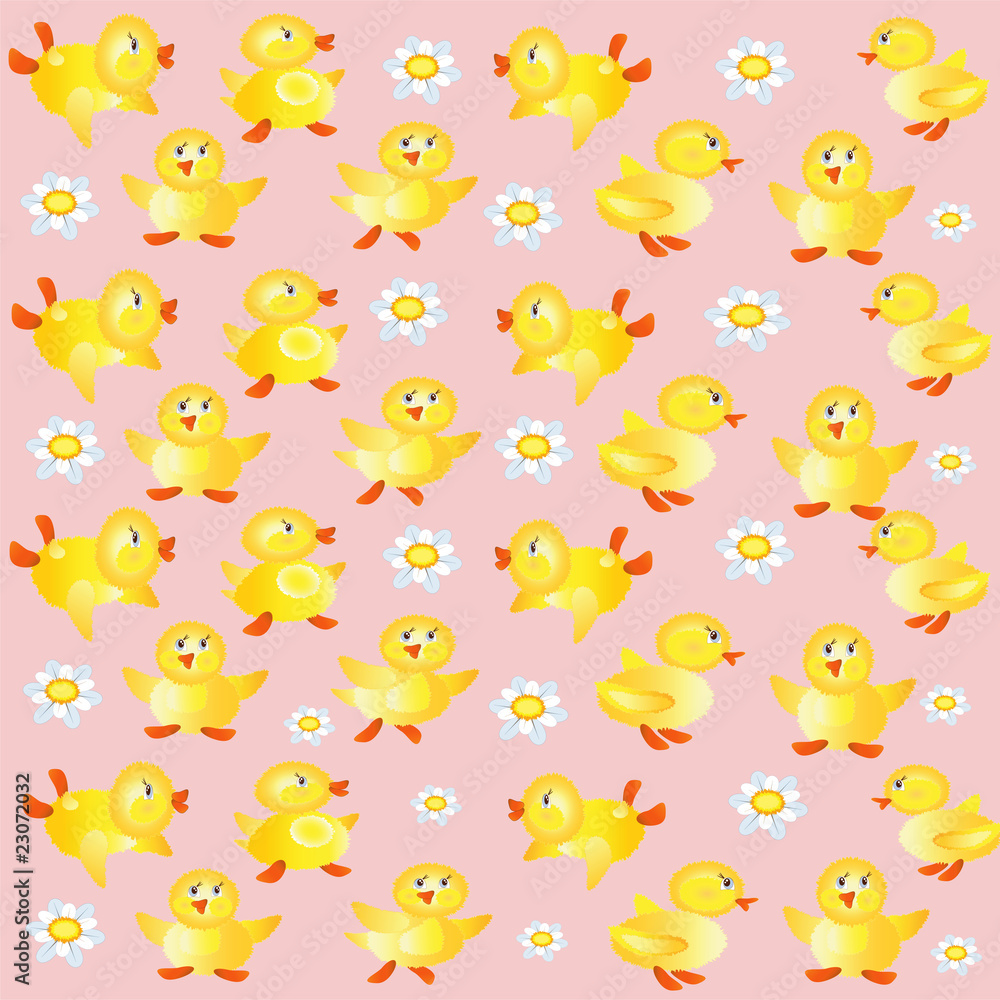Pink background with ducklings Pink background with ducklings