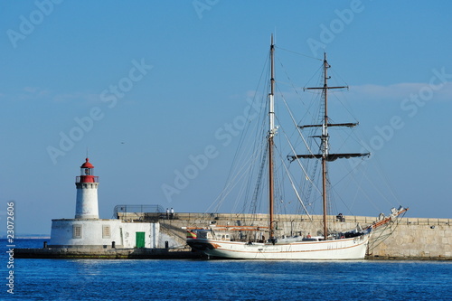 Sailboat in the harbor of Ibiza