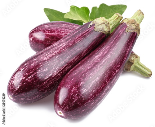 Wallpaper Mural Purple eggplants with leaves on white background Torontodigital.ca