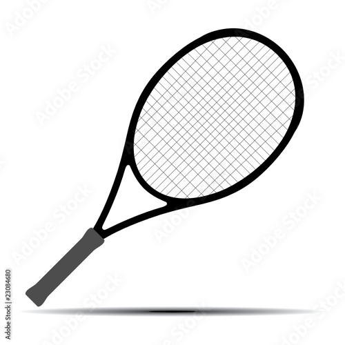 Tennis racket silhouette with shadoow. Vector design element.