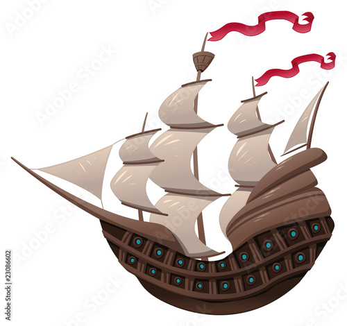 Galleon. Cartoon and vector...