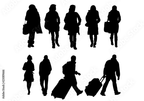 Silhouettes of going people