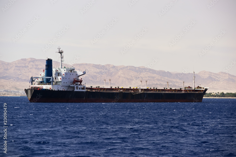 Cargo ship moored in Aqaba port. Jordan