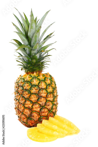 Fresh pineapple (Ananas comosus) on white