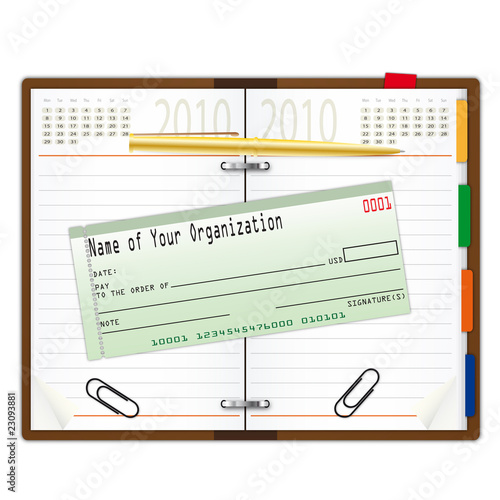 Organizer with pen and cheque book