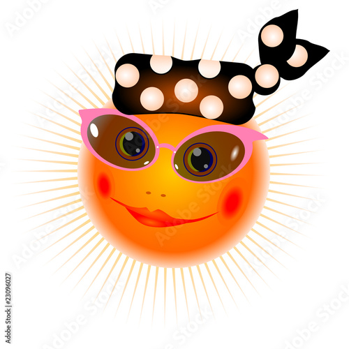 The smiling sun in pink glasses and a bandanna
