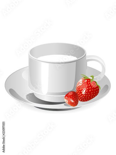 cup of milk and srtawberry photo