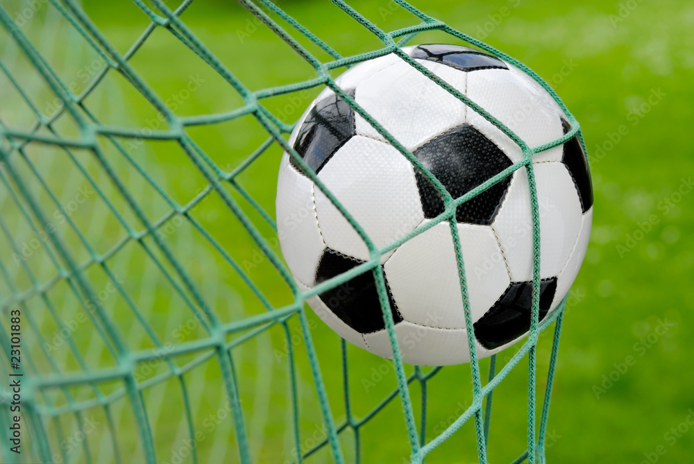 Fototapeta premium Fußball fliegt ins Tor!