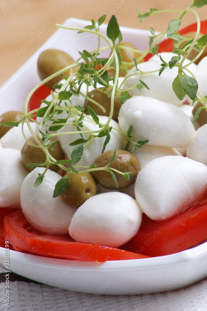 Mozzarella mit Tomaten als Salat Mozzarella mit Tomaten als Salat
