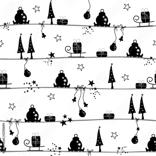 Seamless Pattern Christmas Balls Black/White