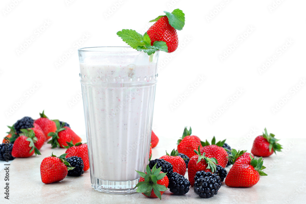Berry Smoothie with strawberries and blackberries on a white background. Berry Smoothie with strawberries and blackberries on a white background.