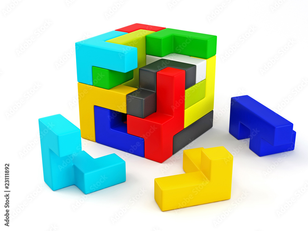 Obraz premium A cube built from blocks. Puzzle