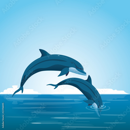 Planète et dauphins, vecteur © nina