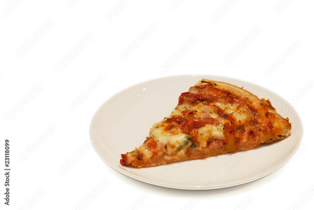 piece of tasty pizza on plate piece of tasty pizza on plate