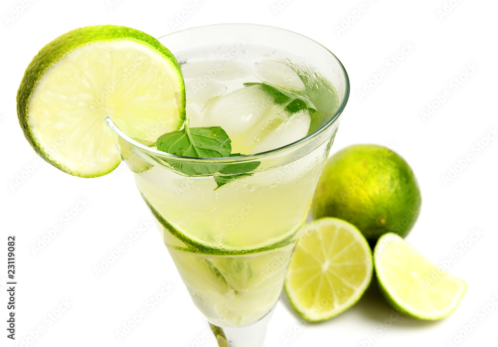 Lemonade with lime isolated on white background Lemonade with lime isolated on white background
