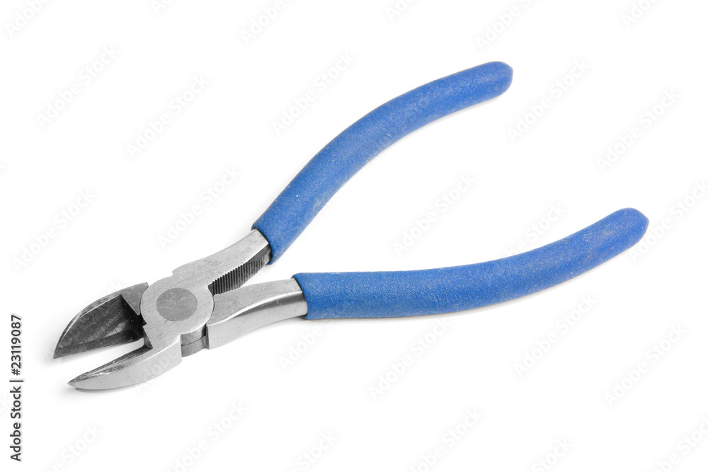 Blue diagonal pliers (side cutters) isolated on white background Blue diagonal pliers (side cutters) isolated on white background
