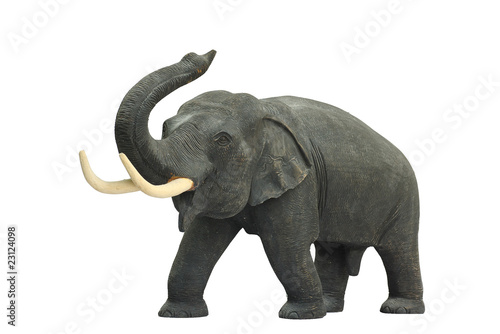Wooden carved elephant isolated on white background