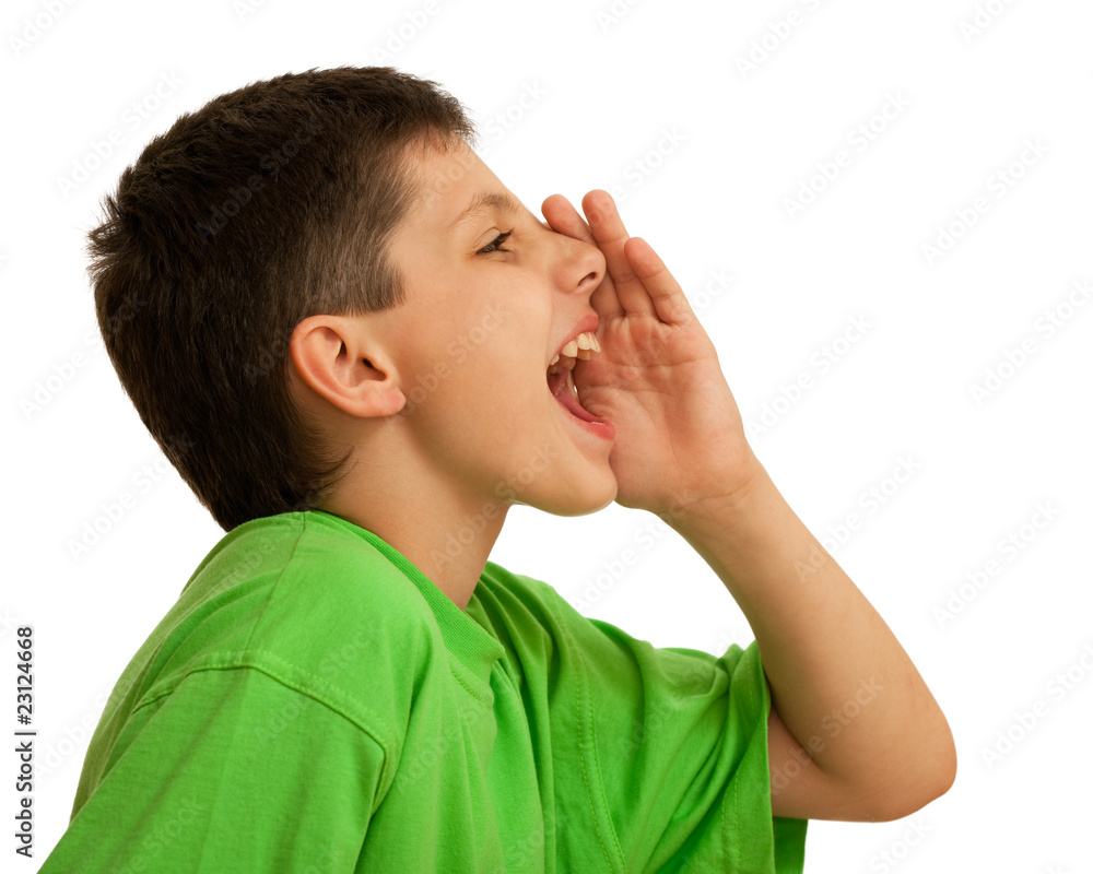 Fototapeta premium Shouting boy in green