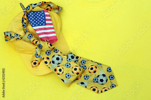 Yellow Baseball Cap, Necktie and US Flag