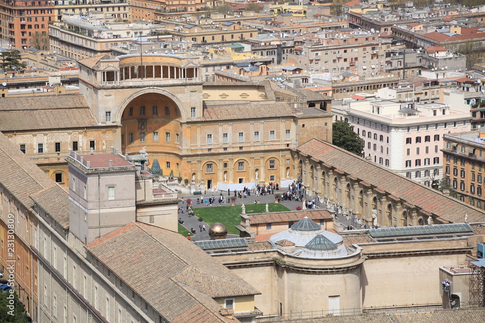aerial view of Vatican museum and courtyard