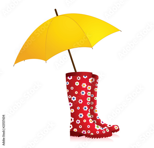 rain boots with yellow umbrella
