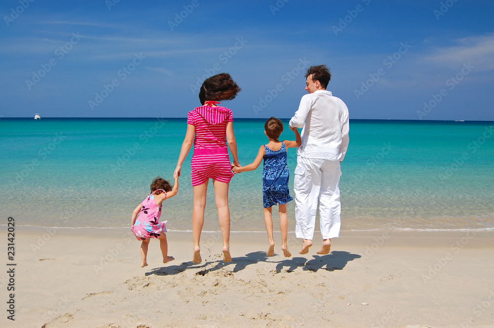 Family beach jump