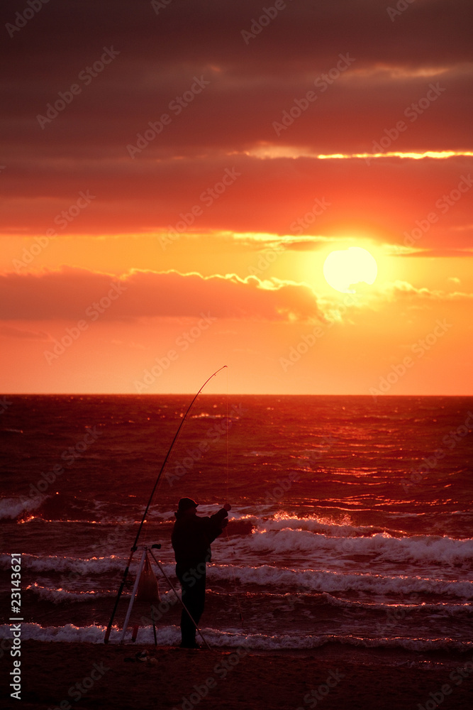 sunset sea fishing