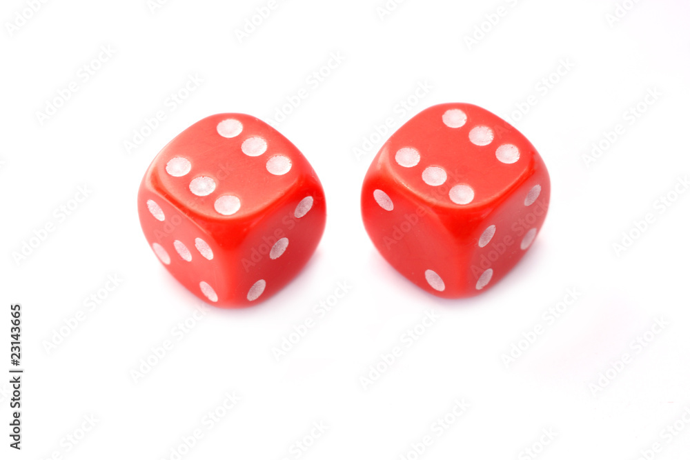 two red game dice isolated on white two red game dice isolated on white