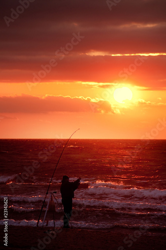 sunset sea fishing