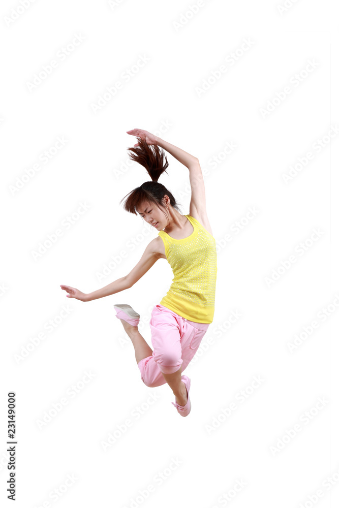 Girl jumping isolated on white background . Girl jumping isolated on white background .