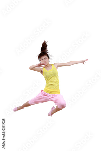 Girl jumping isolated on white background . © zhu difeng