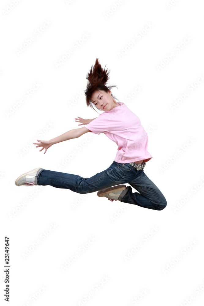 Obraz premium Girl jumping isolated on white background .