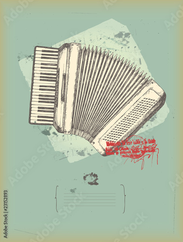 old accordion- drawing- music theme