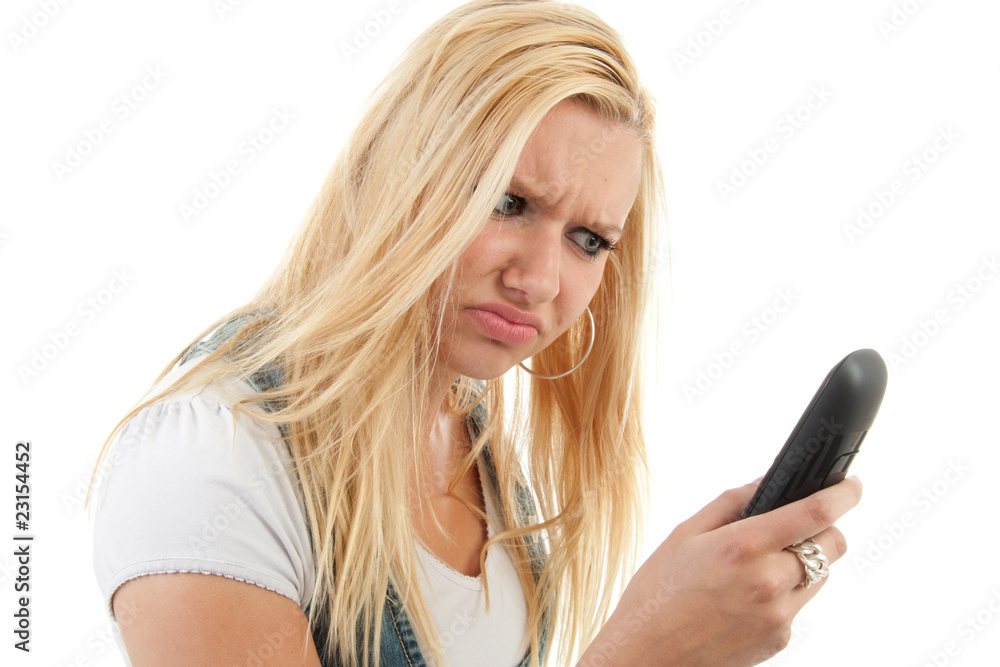 Angry woman on the phone over white background Angry woman on the phone over white background