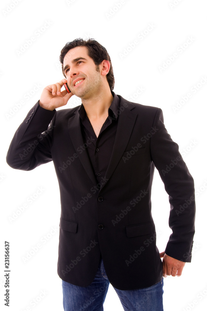 Young business man on the phone, isolated on white background Young business man on the phone, isolated on white background